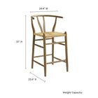 Modway Amish Wood Counter Stool - Weathered Gray Teak-Woven Paper Rope Seat