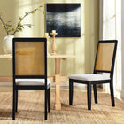 Modway Arlo Faux Rattan and Wood Dining Side Chairs - Black/Natural/Heathered Weave Ivory - 2 Pack-Faux Cane Rattan