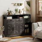 HOMCOM 47" Farmhouse Sideboard Buffet Cabinet with Barn Doors & Storage Shelves - Dark Brown-Anti-tipping design ensures safety and stability