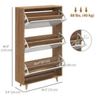 HOMCOM Narrow Shoe Cabinet with 3 Flip Doors & Adjustable Shelves - White-Four balanced legs with non-slip feet stabilize on any floor
