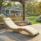 Outsunny Folding Chaise Lounge Chair Outdoor - Acacia Wood - Cream White-Lies completely flat for sunbathing and relaxation