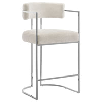 Modway Huron Curved Back Fabric and Metal Counter Stool - Silver Cream-Modern Barrel Counter Stool