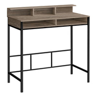 Monarch Specialties 7702 48" Computer Desk - Dark Taupe/Black Standing Height-Computer desk standing high in a dark taupe wood-look finish featuring a small hutch and 2 open storage shelves