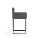 Manhattan Comfort Ambassador 20.5" Mid-Century Modern Faux Leather Upholstered Counter Stool - Grey and Black - 2 Pack-Seat Height: 26"
