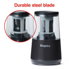 Staples Everyday Dual Powered Moderate Use Pencil Sharpener - Black-High-capacity container with overflow prevention catches pencil mess