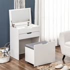 HOMCOM Makeup Vanity Desk with Flip Top Mirror and Cushioned Stool - 23.6" L x 15.7" W x 44.9" H - White-Drawer for accessory storage 