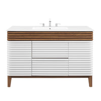 Modway Render 48" Single Sink Bathroom Vanity - White/Walnut/White-Mid-Century Modern Vanity