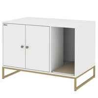 PawHut Cat Litter Box Enclosure with Litter Mat and Tall Legs - 31.5" L x 20" W - White-Stylishly hides the litter box, functioning as an elegant side table 