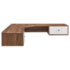Modway Transmit 55" Wall Mount Corner Wood Office Desk - Walnut White-Corner Office Desk