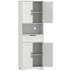 HOMCOM 68" H Pantry Cabinet with Small Open Counter and Buffet Hutch - White-Store pots and pans in two cabinets, with adjustable shelves for small appliances 
