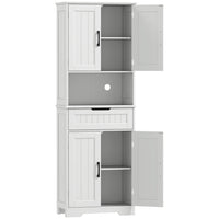 HOMCOM 68" H Pantry Cabinet with Small Open Counter and Buffet Hutch - White-Store pots and pans in two cabinets, with adjustable shelves for small appliances 