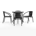 Flash Furniture 28" Round Glass Metal Table with Black Rattan Edging & 4 Black Rattan Stack Chairs-Round Table
