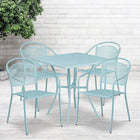 28'' Square Sky Blue Indoor-Outdoor Steel Patio Table Set with 4 Round Back Chairs [CO-28SQ-03CHR4-SKY-GG]-Sky Blue Powder Coat Finish