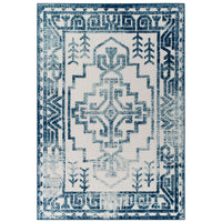 Modway Reflect Nyssa Distressed Geometric Southwestern Aztec Indoor/Outdoor Area Rug - 5 ft W x 8 ft L - Ivory/Blue-Distressed Geometric Southwestern Aztec Area Rug