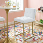 Modway Privy Gold Stainless Steel Upholstered Fabric Counter Stool - Gold/White-Gold Stainless Steel Geometric Base