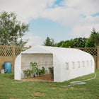 Outsunny 26' x 10' x 7' Large Steeple Walk-in Greenhouse with Steel Frame - White- Features 12 roll-up windows with screens and a zippered front door for air flow
 