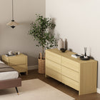 Manhattan Comfort Linda Modern 2-Piece Dresser and Nightstand Set - Natural Oak-Double Dresser Includes 6 Spacious Drawers with .75 Extension