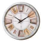 Monarch Specialties 9036 30" Round Oversized Wall Clock - Antique White-This chic 30" round wall clock features an antique white finish and a natural aesthetic that effortlessly enhances any transitional home decor style