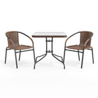 Flash Furniture 28" Square Glass Metal Table with Dark Brown Rattan Edging & 2 Dark Brown Rattan Stack Chairs-Top Size: 28" Round