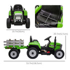 Aosom 12V Kids Ride-On Tractor with Trailer and Remote Control - Green-PP wheels for improved traction on unforgiving terrain 