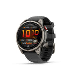 Garmin fēnix 8 Pro Multisport GPS Smartwatch - 47 mm - Titanium with Graphite/Black Silicone Band-RUGGED BY DESIGN - Built to endure, this premium design is dive-rated and features leakproof buttons, a metal sensor guard cover and a bright 1.4" AMOLED display with a scratchresistant lens and titanium bezel — so it can go places your phone can’t. It’s tested to U.S. military standards for thermal, shock and water resistance.