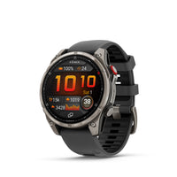 Garmin fēnix 8 Pro Multisport GPS Smartwatch - 47 mm - Titanium with Graphite/Black Silicone Band-RUGGED BY DESIGN - Built to endure, this premium design is dive-rated and features leakproof buttons, a metal sensor guard cover and a bright 1.4" AMOLED display with a scratchresistant lens and titanium bezel — so it can go places your phone can’t. It’s tested to U.S. military standards for thermal, shock and water resistance.