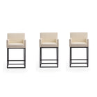 Manhattan Comfort Ambassador 20.5" Mid-Century Modern Faux Leather Upholstered Counter Stool - Cream and Black - 3 Pack-Mid-Century Modern Counter Stool with Backseat Perfect for Bar and Kitchen Use. Set of 3