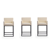 Manhattan Comfort Ambassador 20.5" Mid-Century Modern Faux Leather Upholstered Counter Stool - Cream and Black - 3 Pack-Mid-Century Modern Counter Stool with Backseat Perfect for Bar and Kitchen Use. Set of 3