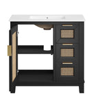 Modway Dixie 36" Solid Wood Bathroom Vanity Cabinet - Black/White-8