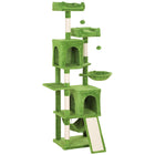 PawHut 70" Multi-Level Cat Tree Tower with 2 Condos - Green-This 69.7" (177 cm) tower has condos, perches, and a hammock for endless fun 