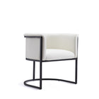 Manhattan Comfort Cosmopolitan 24" Mid-Century Modern Faux Leather Upholstered Dining Chair - White and Black - Set of 2-Semi Circle Open Design with Tight Back Finish