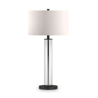 Hudson&Canal Harlow 29" Tall Table Lamp with Fabric Shade - Clear Glass/Blackened Bronze/White-Modern and contemporary design for your living room, workspace, or bed side table