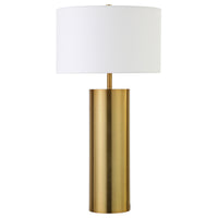 Hudson&Canal York 29.5" Tall Table Lamp with Fabric Shade - Brass/White-Mid-century modern design for your living room, workspace, or bedside table