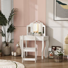 Qaba Kids Vanity Set Dressing Table with Tri-Folding Mirror, Chair - White-After detaching the mirror top, converting to a desk for studying

