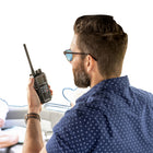 Cobra Bluebound 350 VHF Handheld Marine Radio - Black/Orange-Includes 350 radio, belt clip, lithium-ion rechargeable battery, USB-C dock charger, wrist strap, 12V charging adapter, and AC charging adapter