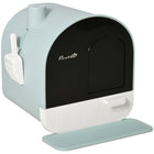 PawHut Cat Litter Box with Lid, Removable Tray, Scoop and Filter - Green-Offers a private space for your cat to use litter 