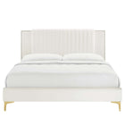 Modway Zahra Channel Tufted Performance Velvet Twin Platform Bed with Gold Metal Legs - White-Gold Metal Legs With Foot Caps