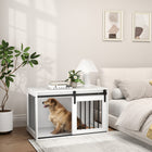 PawHut 39" Dog Crate End Side Table - White-Made from particleboard and steel to ensure stability 