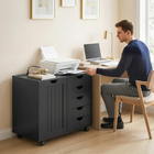 HOMCOM Mobile 5 Drawer Lateral Filing Cabinet with USB Ports - Black-A spacious 30.7 in top safely supports your printer or scanner up to 33 lbs 