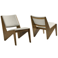Modway Rylina Vegan Leather Accent Chairs - Weathered Oak Stone - Set of 2-Set of 2 Armless Accent Chairs