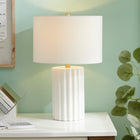 Hudson&Canal Seren 23" Tall Table Lamp with Fabric Shade - Matte White/Brass/White-Handcrafted matte white finish is applied to the ceramic base