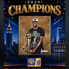 Frameworth New York Knicks 2026 Champions: OG Anunoby Trophy PhotoGlass Framed Photo - 18" W x 22" H - Gold-Framed photoglass display: OG Anunoby PhotoGlass Frame New York Knicks 2026 Championship Trophy Gold Celebration Design for New York Knicks fans and collectors