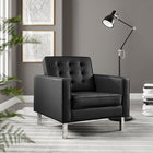 Modway Loft Tufted Vegan Leather Armchair - Silver Black-Tubular Stainless Steel Legs