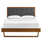 Modway Willow Wood Full Platform Bed with Angular Frame - Walnut Charcoal-Tufted Upholstered Headboard