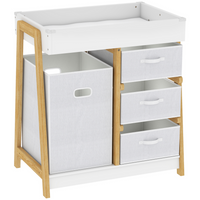 Qaba Baby Changing Table with Waterproof Pad - 3 Drawers - Large Basket-Suitable 34.3" height reduces bending and eases back strain
