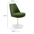 Modway Lippa Swivel Dining Performance Velvet Side Chair - White Moss Green-Armless Design with Pedestal Base