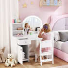 Qaba Kids Vanity Set with Lighted Mirror - White-Plenty of partitioned storage helps cultivate good organising habits
