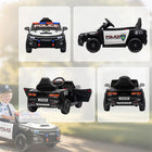 Qaba 12V Kids Electric Ride on Police Car - White-Built-in MP3, USB port, and steering wheel music for interactive fun 