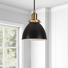 Hudson&Canal Madison 8" Wide Pendant with Metal Shade - Black/Brass/Black-Includes an adjustable 8 ft. cord, compatible with existing dimmer switches, bulbs not included