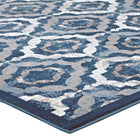 Modway Kalinda Rustic Vintage Moroccan Trellis Area Rug - 5 ft W x 8 ft L - Beige Moroccan Blue/Ivory-Stain Resistant / Easy To Clean